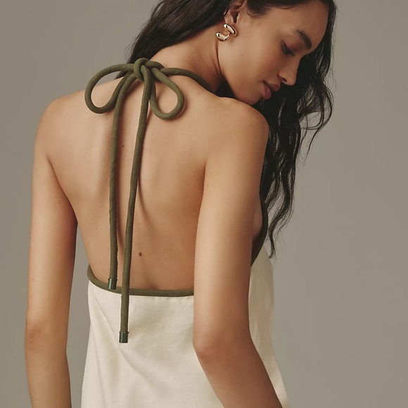 Farm Rio Sand Coconut Embroidery Halter Neck Mini Dress Size M - Picture 2 of 8